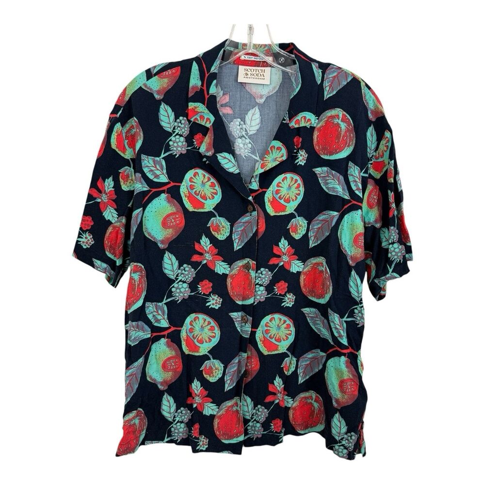 Scotch & Soda Camp Shirt Sz 36 Small Amsterdam Radiate Positivity Lemon Print